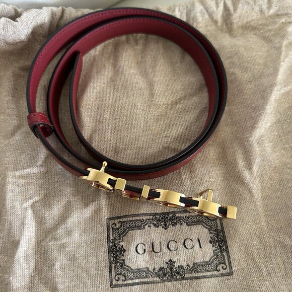 NEW GUCCI Plutone Calfskin Gucci Buckle 20mm Thin Belt 80 32 Rosso - Picture 7 of 9